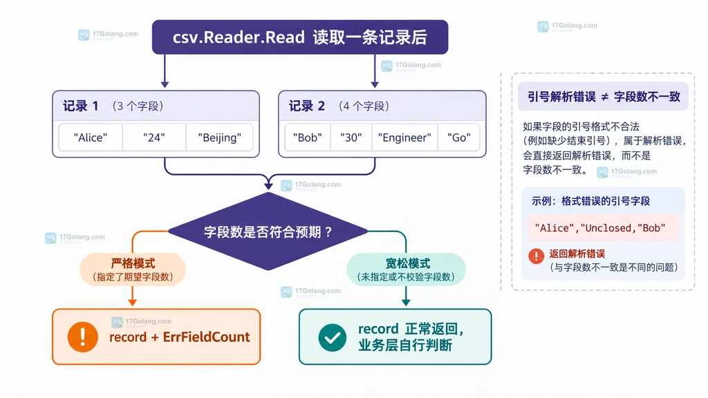 Go CSV Reader 返回字段数错误与引号解析错误的区别说明图