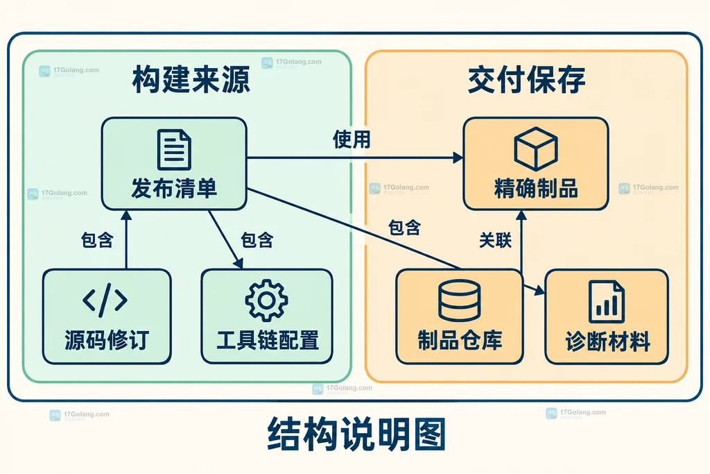 发布清单关联源码修订、工具链配置、制品与诊断材料的结构