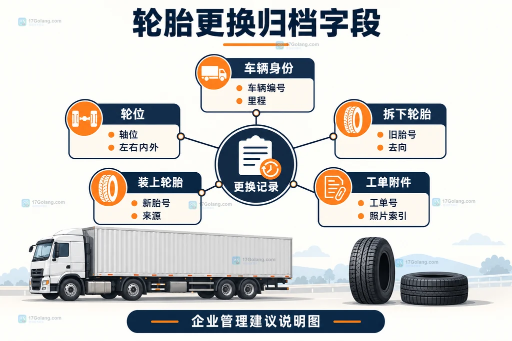 车辆、更换事件、轮位与新旧轮胎的归档关联