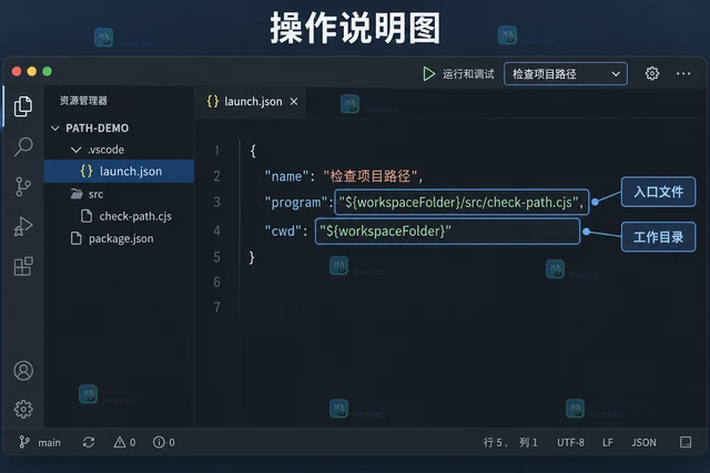 VS Code 调试配置怎样复用 workspaceFolder 变量