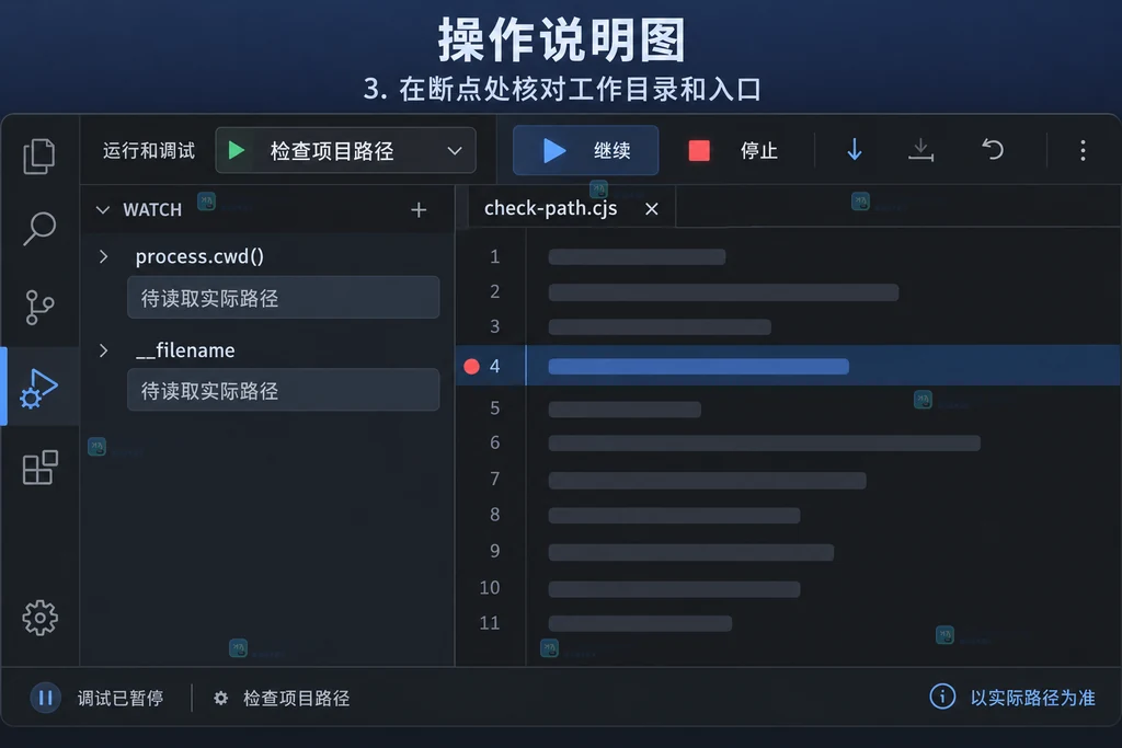 断点暂停后通过监视表达式核对路径