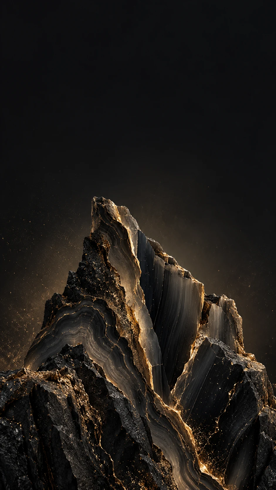 黑金矿物晶体纵向切面与顶部锁屏留白说明图