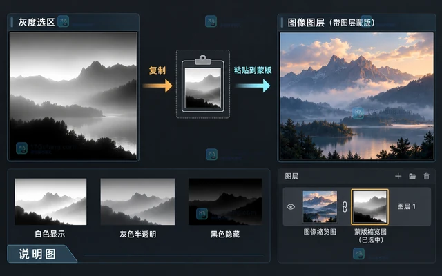 GIMP 怎样给图层蒙版粘贴灰度选区