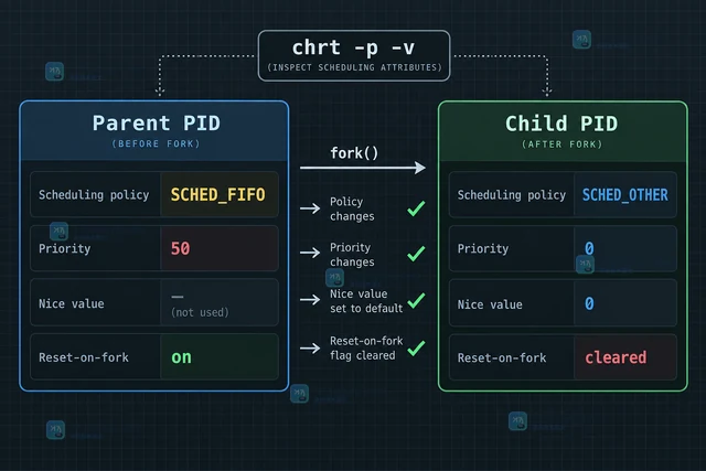 Linux chrt 的 reset-on-fork 怎样影响子进程调度