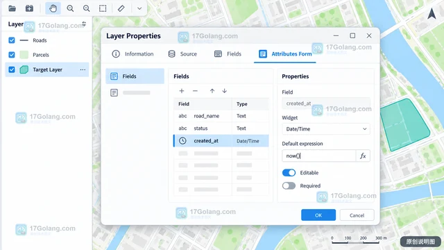 QGIS 怎样为新建要素设置字段默认表达式