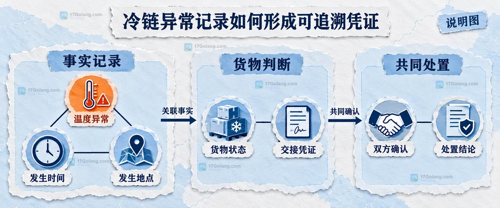 冷链温度异常从事实记录到双方确认和处置结论的关系说明图