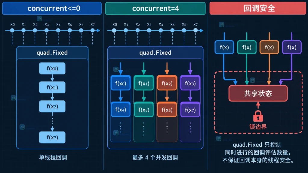 quad.Fixed 串行、有限并发和共享状态锁边界的静态对比图