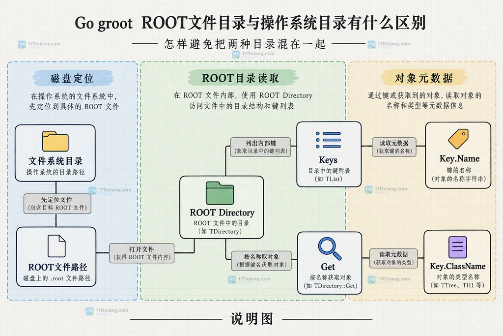 文件系统目录、ROOT内部目录与Keys和Get关系的结构说明图