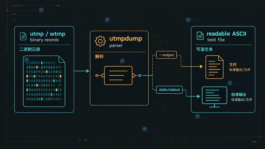 Linux utmpdump follow 读取追加记录及 ISO-8601 时间字段的静态结构图