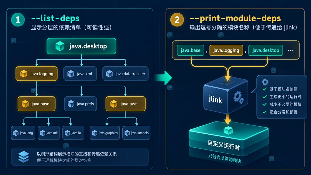 JAR、jdeps分析器和Java模块依赖概览的原创结构说明图