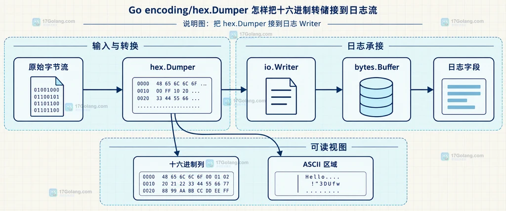 hex.Dumper 的 Write 错误、Close 收尾和最终日志文本关系图