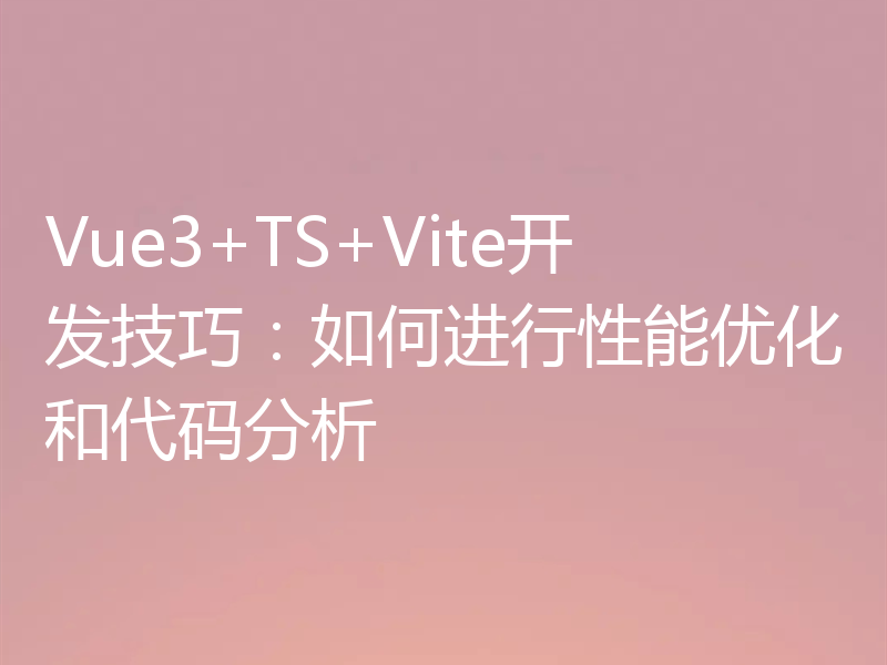 Vue3+TS+Vite 开发技巧：如何进行性能优化和代码分析