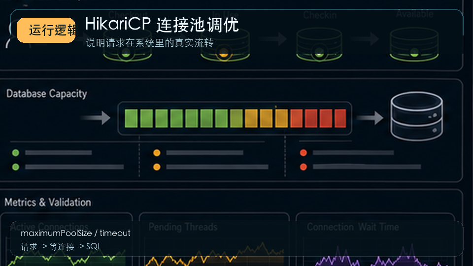 HikariCP 连接池调优：Spring Boot 数据库连接数怎么设置 运行逻辑图