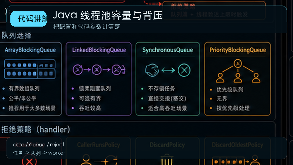 Java 线程池调优：核心线程、队列长度与背压策略 代码讲解图