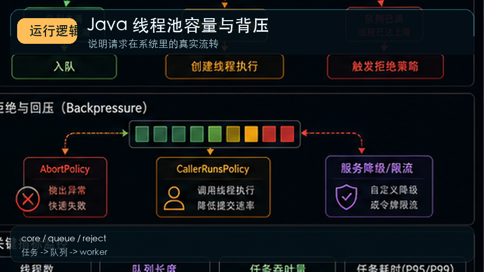 Java 线程池调优：核心线程、队列长度与背压策略 运行逻辑图