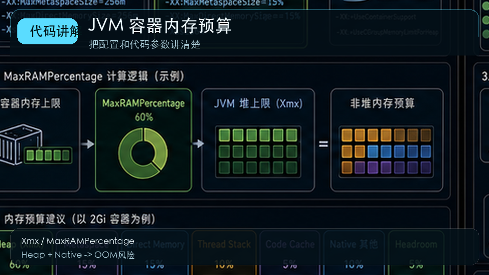Spring Boot 容器内存优化：JVM 堆、非堆与 MaxRAMPercentage 代码讲解图
